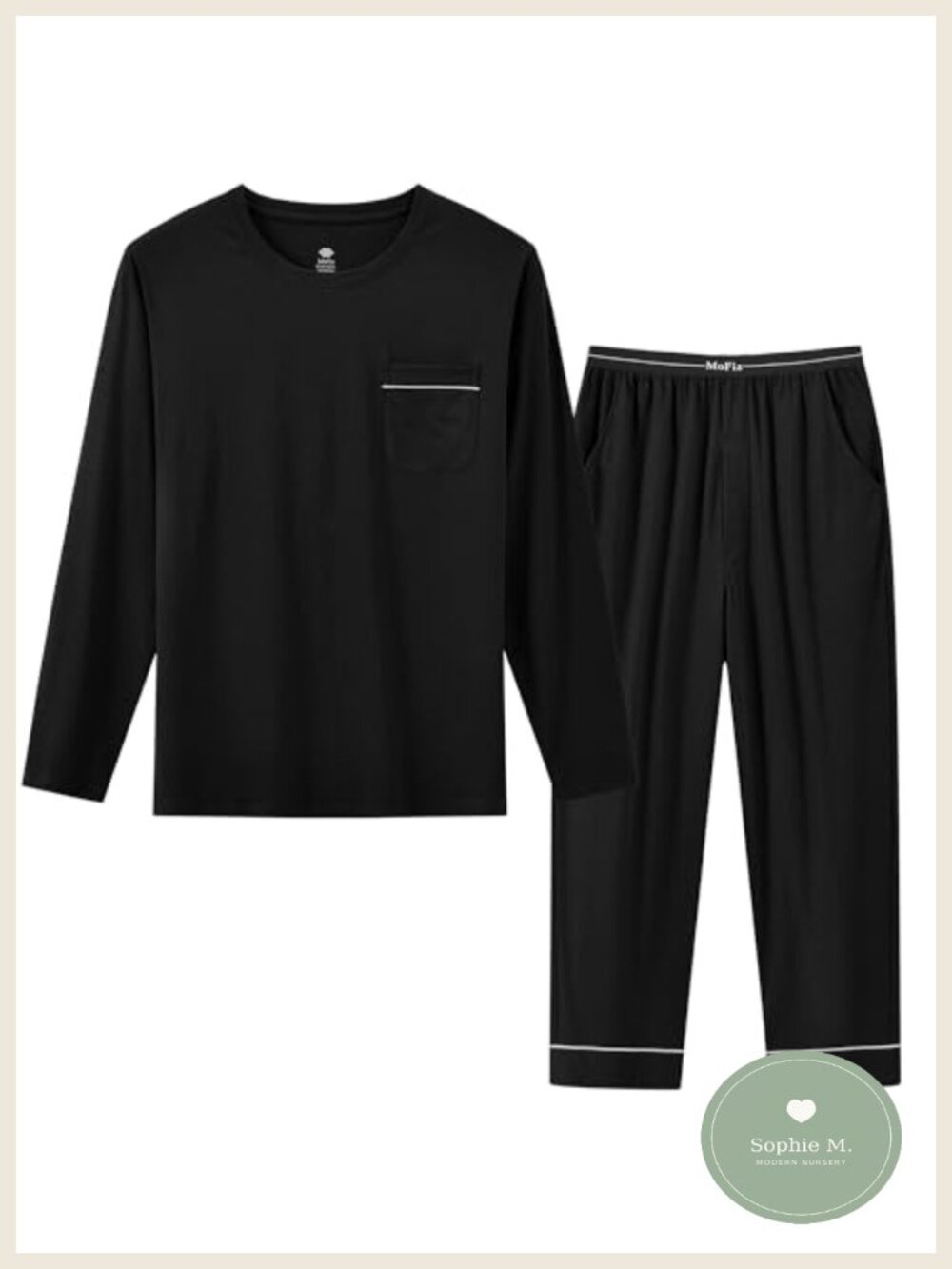 Mens Cotton Pajama Set Long Sleeve Sleepwear PJs with Pockets